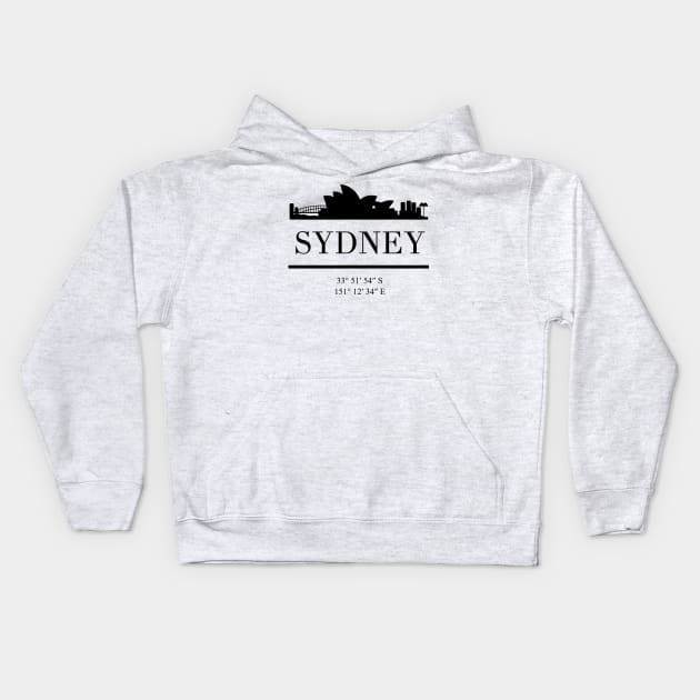 SYDNEY AUSTRALIA BLACK SILHOUETTE SKYLINE ART Kids Hoodie by deificusArt